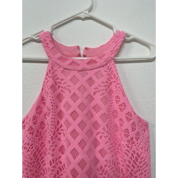 Lilly Pulitzer Halter Swing Mini Dress Lace Hot Pink Lined Size Small - Picture 2 of 15